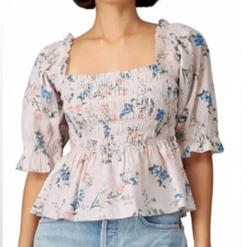 LAST CHANCE Saylor Shirt Womens Pink COTTON Floral Peplum Clover Blouse top - Picture 1 of 8